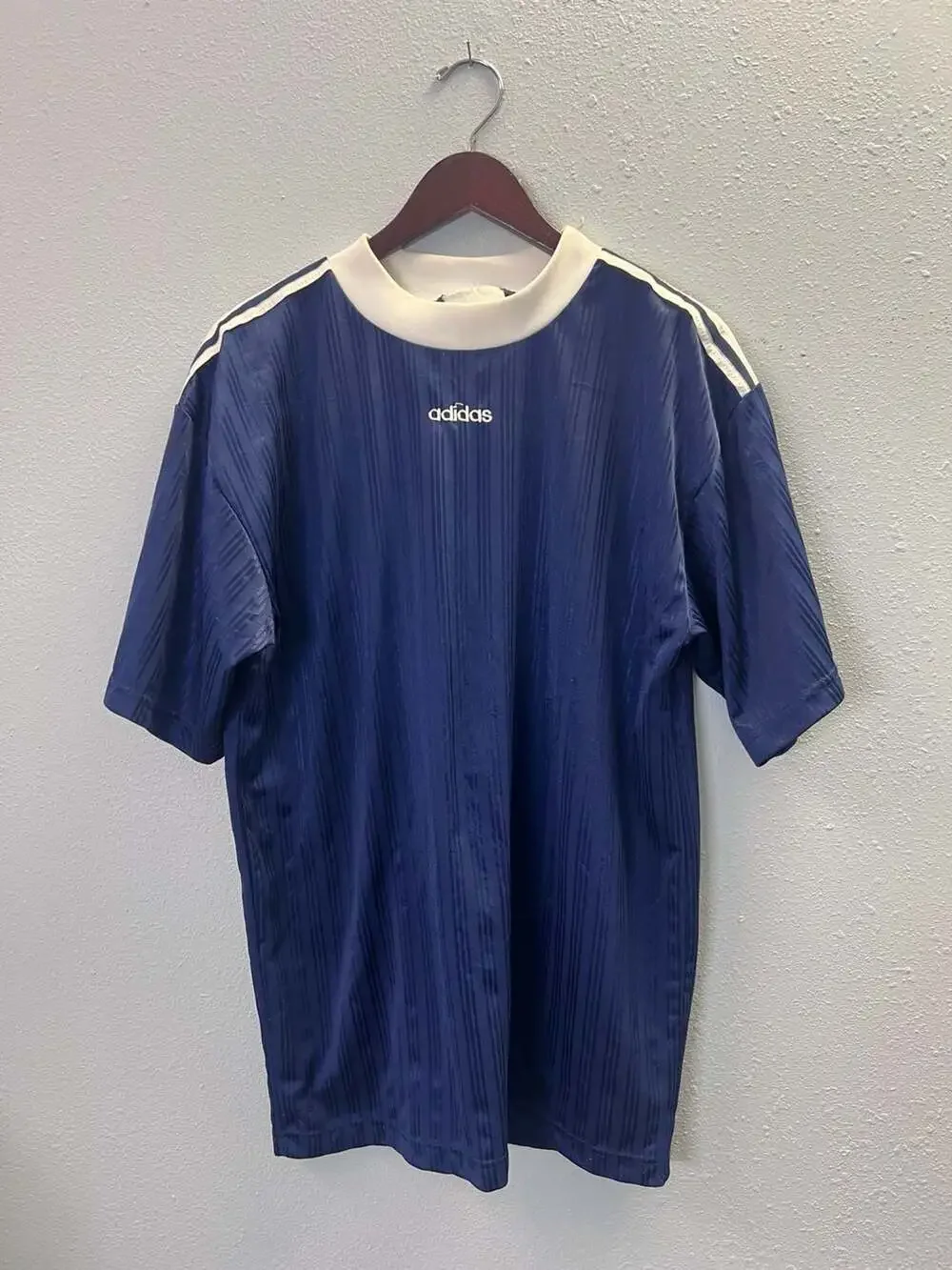 Vintage 90s Adidas Embroidered Logo Striped Jersey Shirt Size L Made in USA 0271